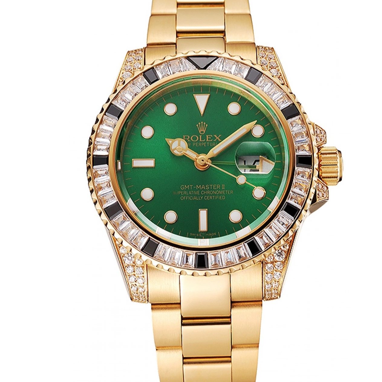 Rolex 1453748 Gold Bezel Bracelet GMT Swiss Master Green Set And Case Stone II Dial 0528
